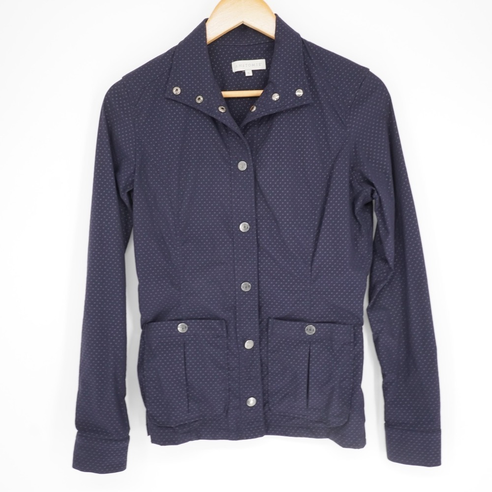 Anatomie Embossed Jane Jacket Womens S Blue Polka Dot Stretch Pockets Travel
